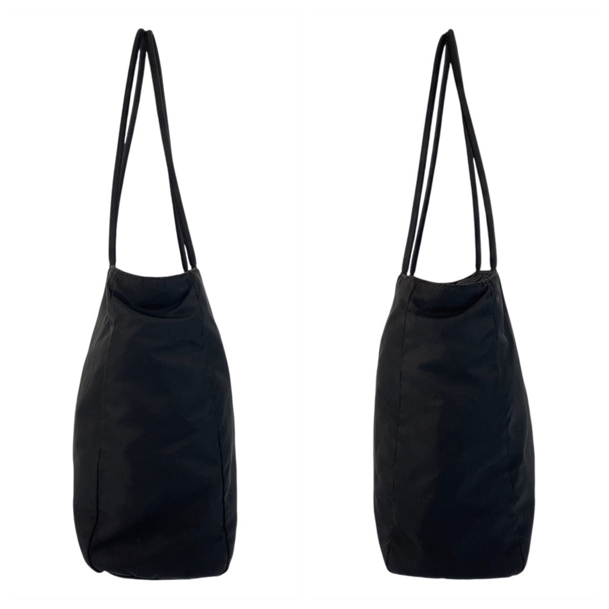 PRADA Tote Bag Nylon Black SilverMetal Tote Bag Shoulder Bag Test Triangle With logo Women Used Authentic