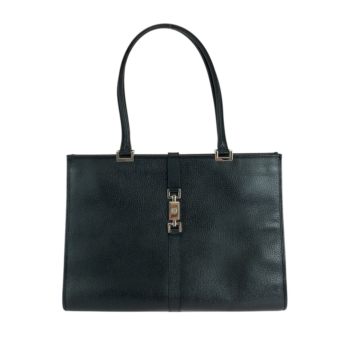 GUCCI Tote Bag 002 1074 leather Black SilverMetal Tote Bag Shoulder Bag Jackie Women Used Authentic