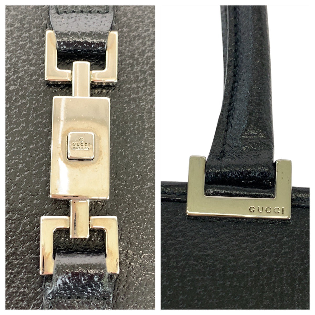 GUCCI Tote Bag 002 1074 leather Black SilverMetal Tote Bag Shoulder Bag Jackie Women Used Authentic