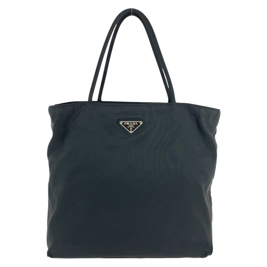PRADA Tote Bag Nylon Black SilverMetal Tote Bag Shoulder Bag Test Triangle With logo Women Used Authentic