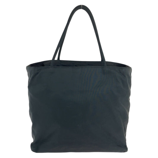PRADA Tote Bag Nylon Black SilverMetal Tote Bag Shoulder Bag Test Triangle With logo Women Used Authentic