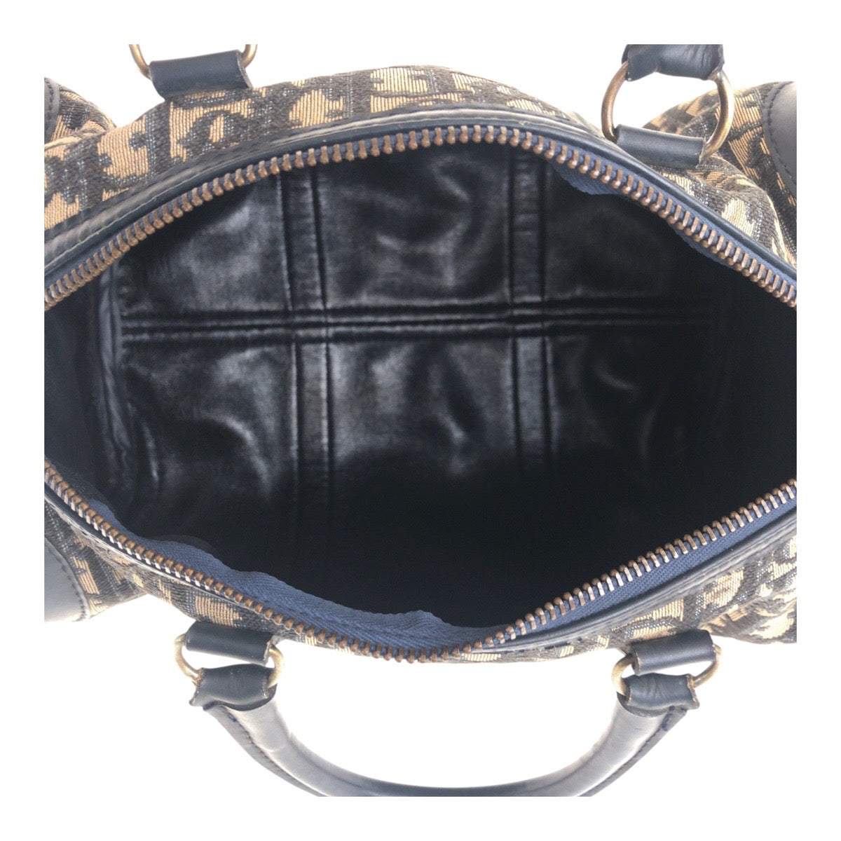 Dior Handbag Canvas, Leather Navy Gold Metal Handbag Boston Duffel bag Trotter Women Used Authentic