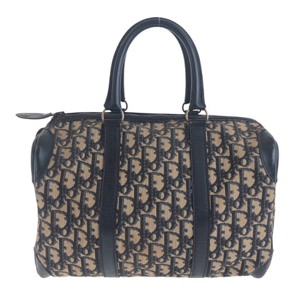 Dior Handbag Canvas, Leather Navy Gold Metal Handbag Boston Duffel bag Trotter Women Used Authentic