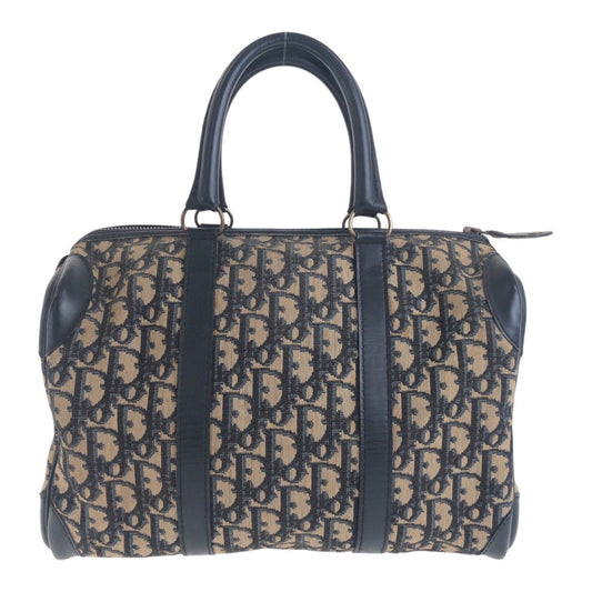 Dior Handbag Canvas, Leather Navy Gold Metal Handbag Boston Duffel bag Trotter Women Used Authentic