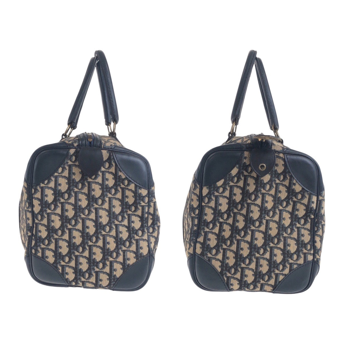 Dior Handbag Canvas, Leather Navy Gold Metal Handbag Boston Duffel bag Trotter Women Used Authentic