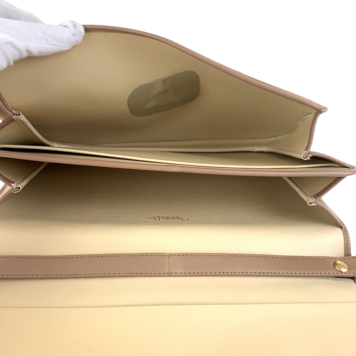 Dior Shoulder Bag Suede Beige Gold Metal Trotter