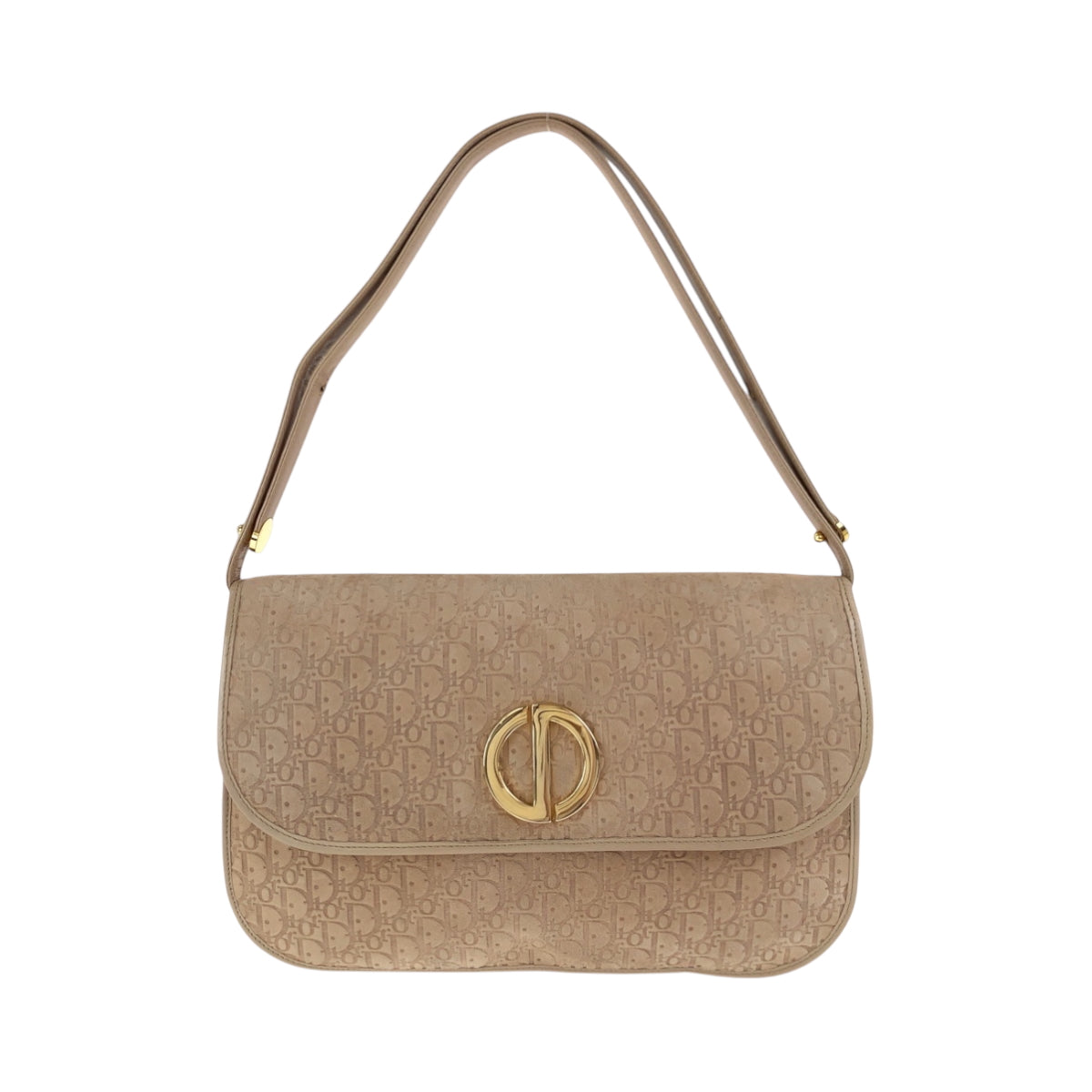 Dior Shoulder Bag Suede Beige Gold Metal Trotter
