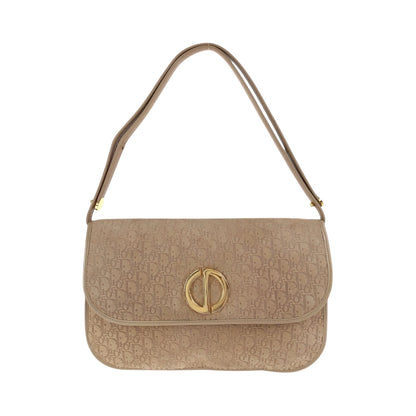 Dior Shoulder Bag Suede Beige Gold Metal Trotter