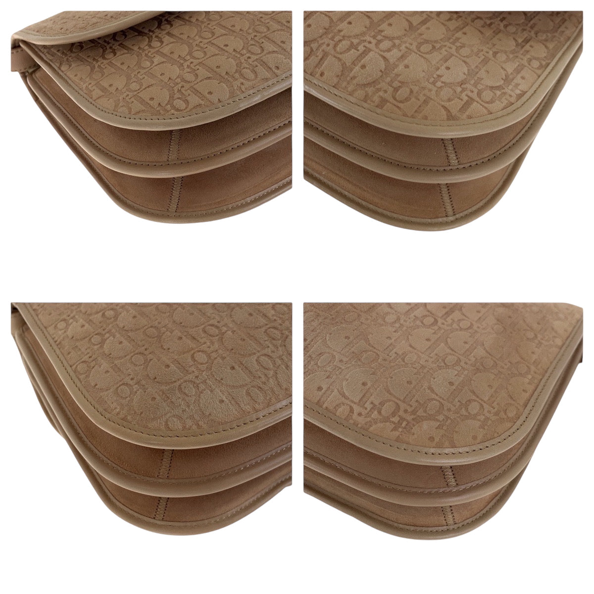 Dior Shoulder Bag Suede Beige Gold Metal Trotter