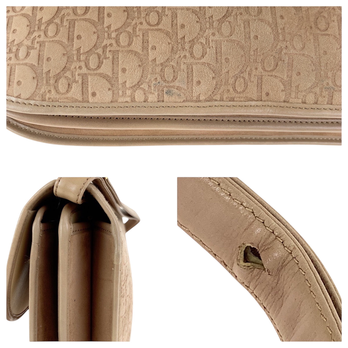 Dior Shoulder Bag Suede Beige Gold Metal Trotter