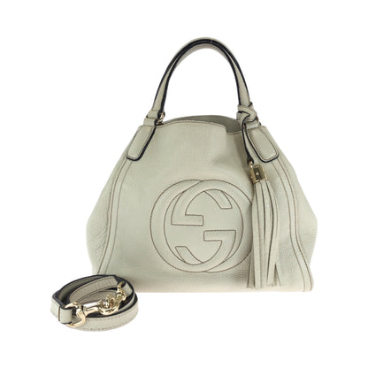 GUCCI Shoulder Bag 386751 leather Ivory Gold Metal Shoulder Bag Handbag 2way Soho Interlocking fringe Women Used Authentic