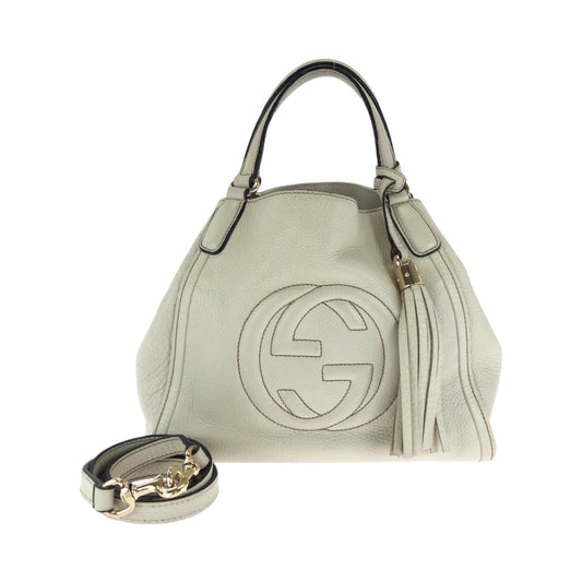 GUCCI Shoulder Bag 386751 leather Ivory Gold Metal Shoulder Bag Handbag 2way Soho Interlocking fringe Women Used Authentic