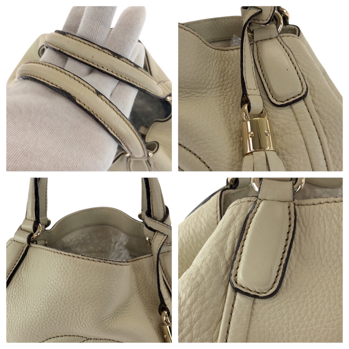 GUCCI Shoulder Bag 386751 leather Ivory Gold Metal Shoulder Bag Handbag 2way Soho Interlocking fringe Women Used Authentic