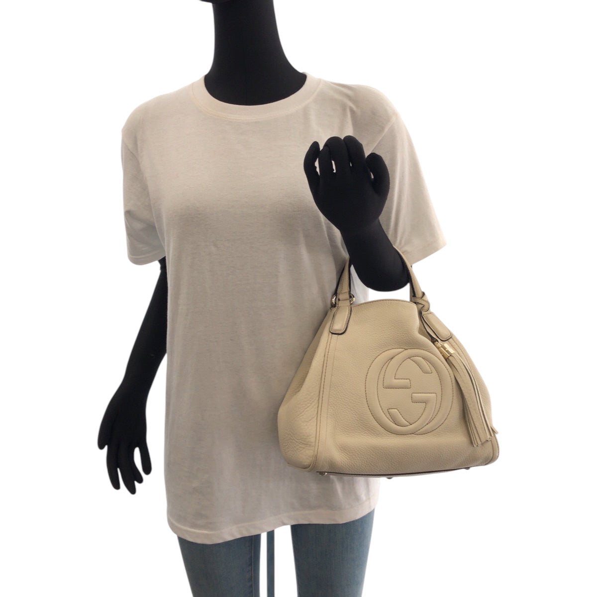 GUCCI Shoulder Bag 386751 leather Ivory Gold Metal Shoulder Bag Handbag 2way Soho Interlocking fringe Women Used Authentic