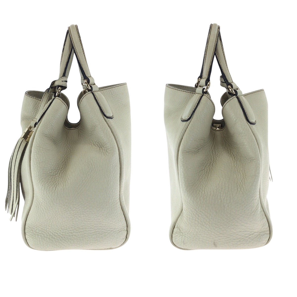 GUCCI Shoulder Bag 386751 leather Ivory Gold Metal Shoulder Bag Handbag 2way Soho Interlocking fringe Women Used Authentic