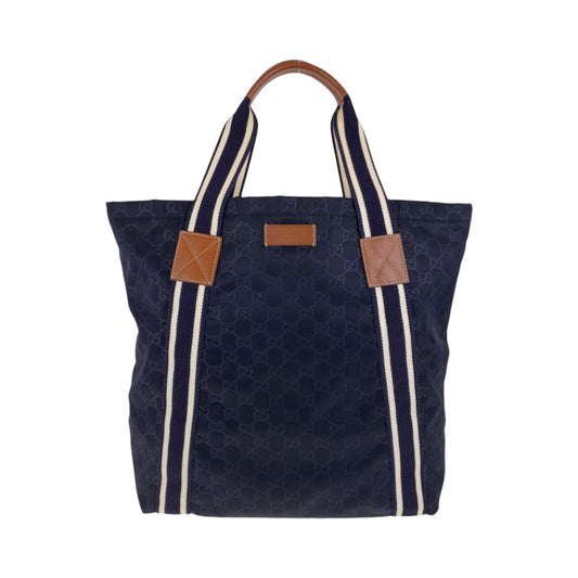 GUCCI Tote Bag 189669 Nylon Navy white brown Tote Bag handbag GG pattern Guccisima mens(Unisex) Used Authentic
