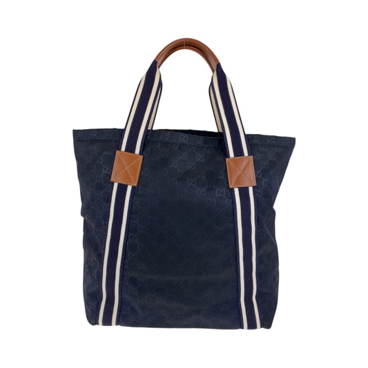 GUCCI Tote Bag 189669 Nylon Navy white brown Tote Bag handbag GG pattern Guccisima mens(Unisex) Used Authentic