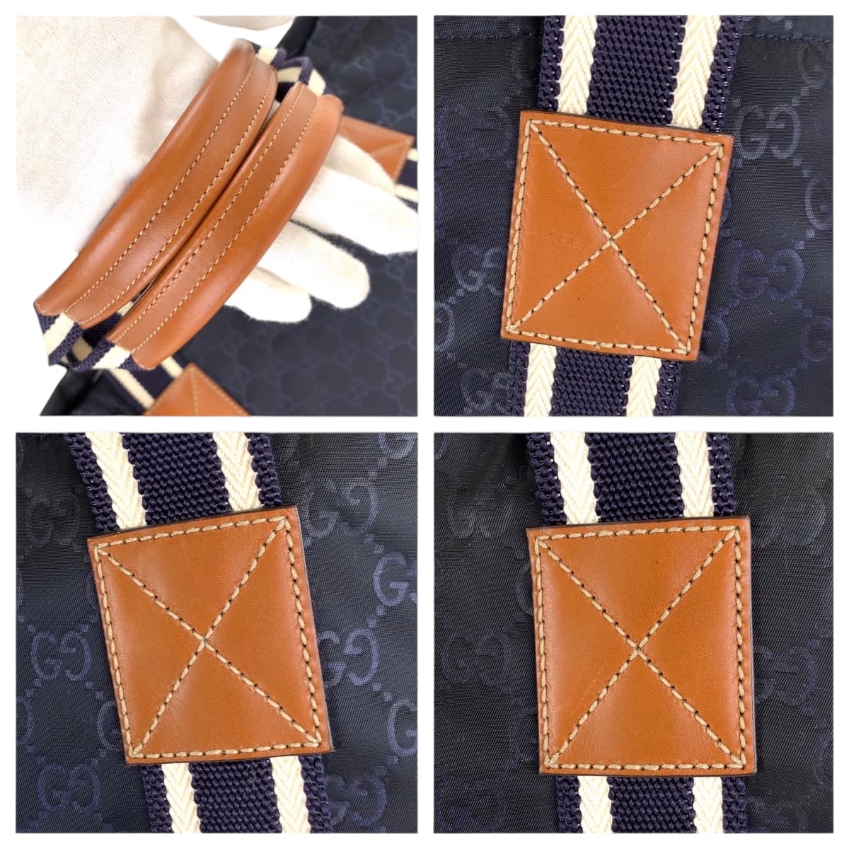 GUCCI Tote Bag 189669 Nylon Navy white brown Tote Bag handbag GG pattern Guccisima mens(Unisex) Used Authentic