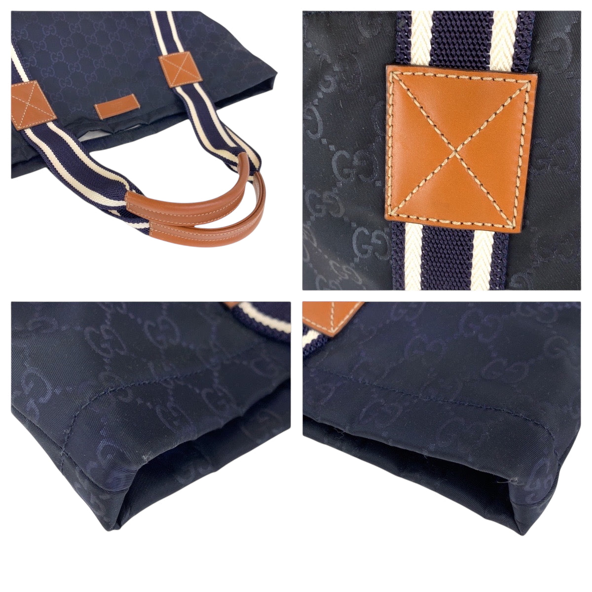 GUCCI Tote Bag 189669 Nylon Navy white brown Tote Bag handbag GG pattern Guccisima mens(Unisex) Used Authentic