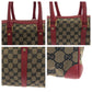 GUCCI Handbag 000 0846 GG canvas Beige Red Gold Metal Handbags Mini Boston Duffel bag Women Used Authentic