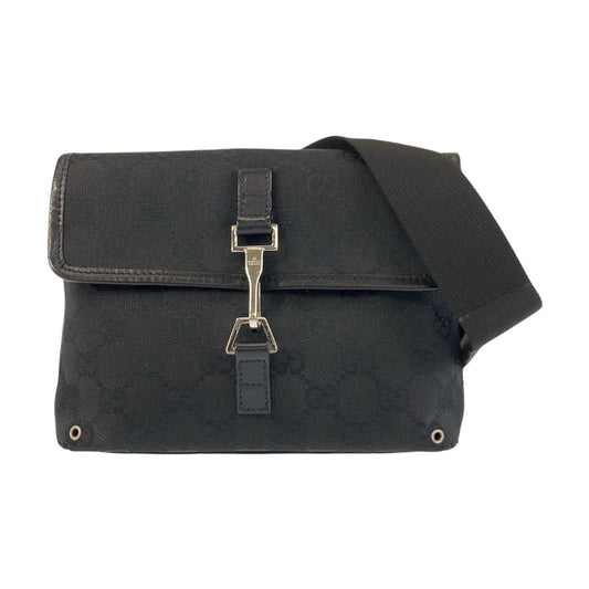 GUCCI Sling bag 92543 GG canvas Black SilverMetal Sling bag Bum bag Women Used Authentic