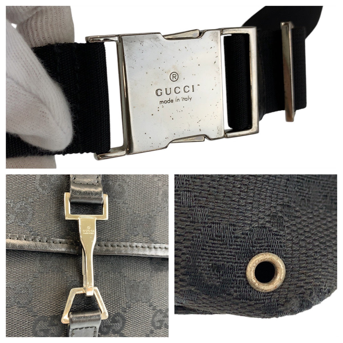 GUCCI Sling bag 92543 GG canvas Black SilverMetal Sling bag Bum bag Women Used Authentic