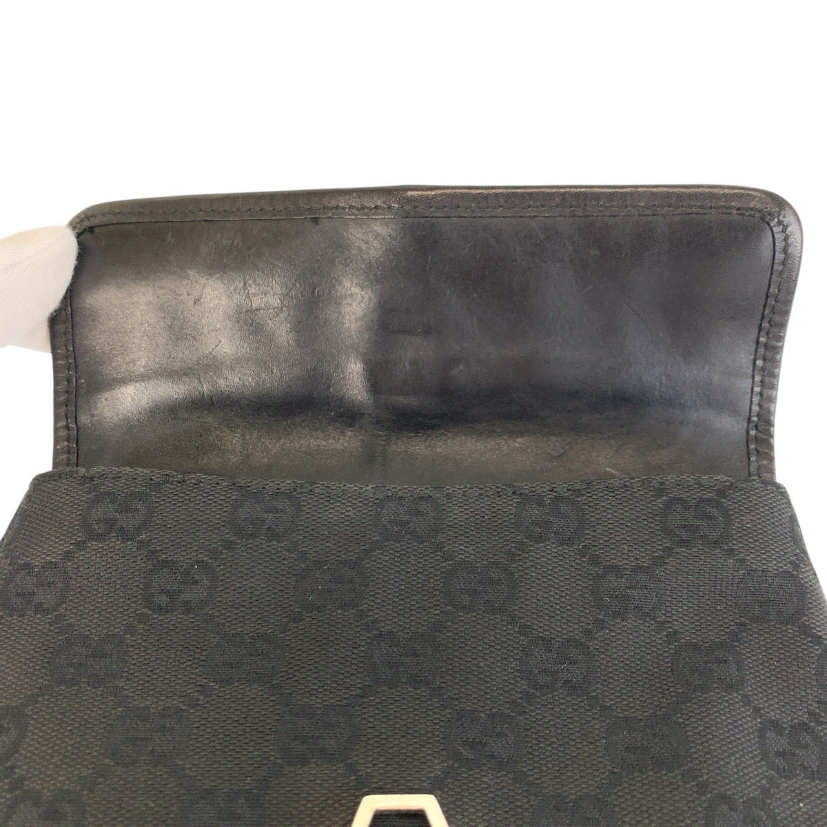 GUCCI Sling bag 92543 GG canvas Black SilverMetal Sling bag Bum bag Women Used Authentic