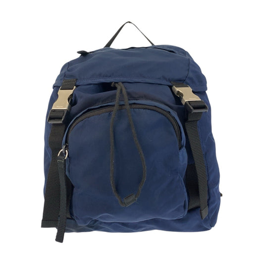 PRADA Backpack Nylon Navy SilverMetal Backpack Backpack Test Triangle With logo Women Used Authentic