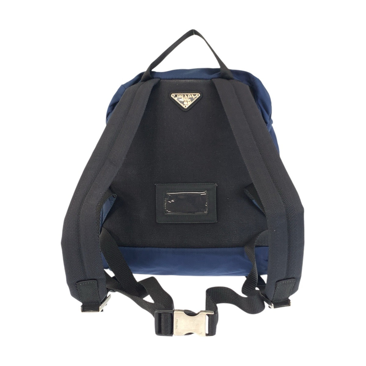 PRADA Backpack Nylon Navy SilverMetal Backpack Backpack Test Triangle With logo Women Used Authentic