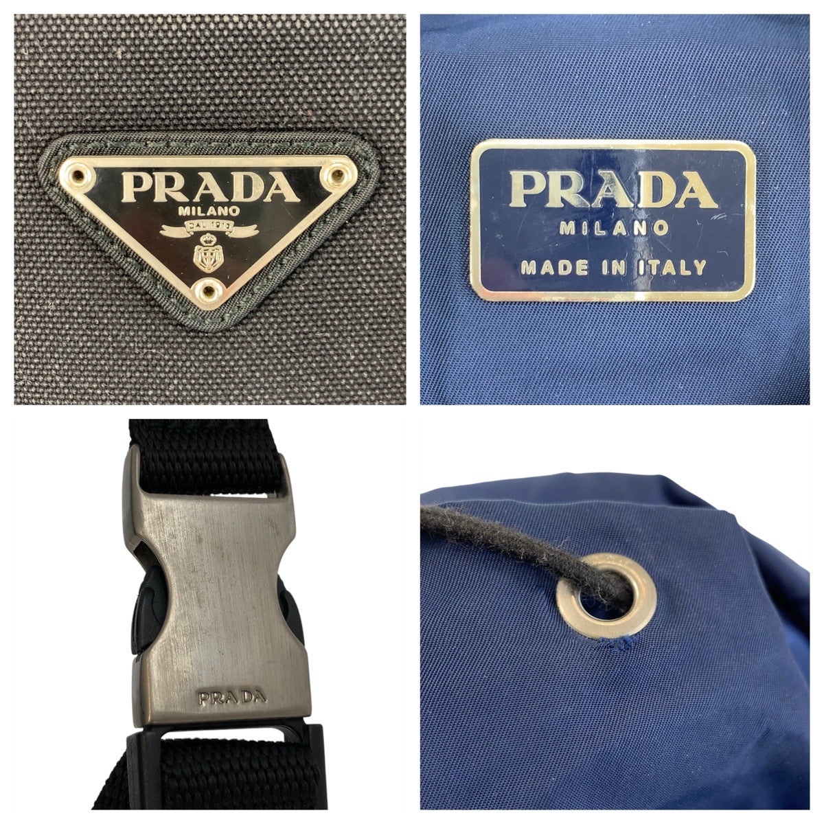 PRADA Backpack Nylon Navy SilverMetal Backpack Backpack Test Triangle With logo Women Used Authentic