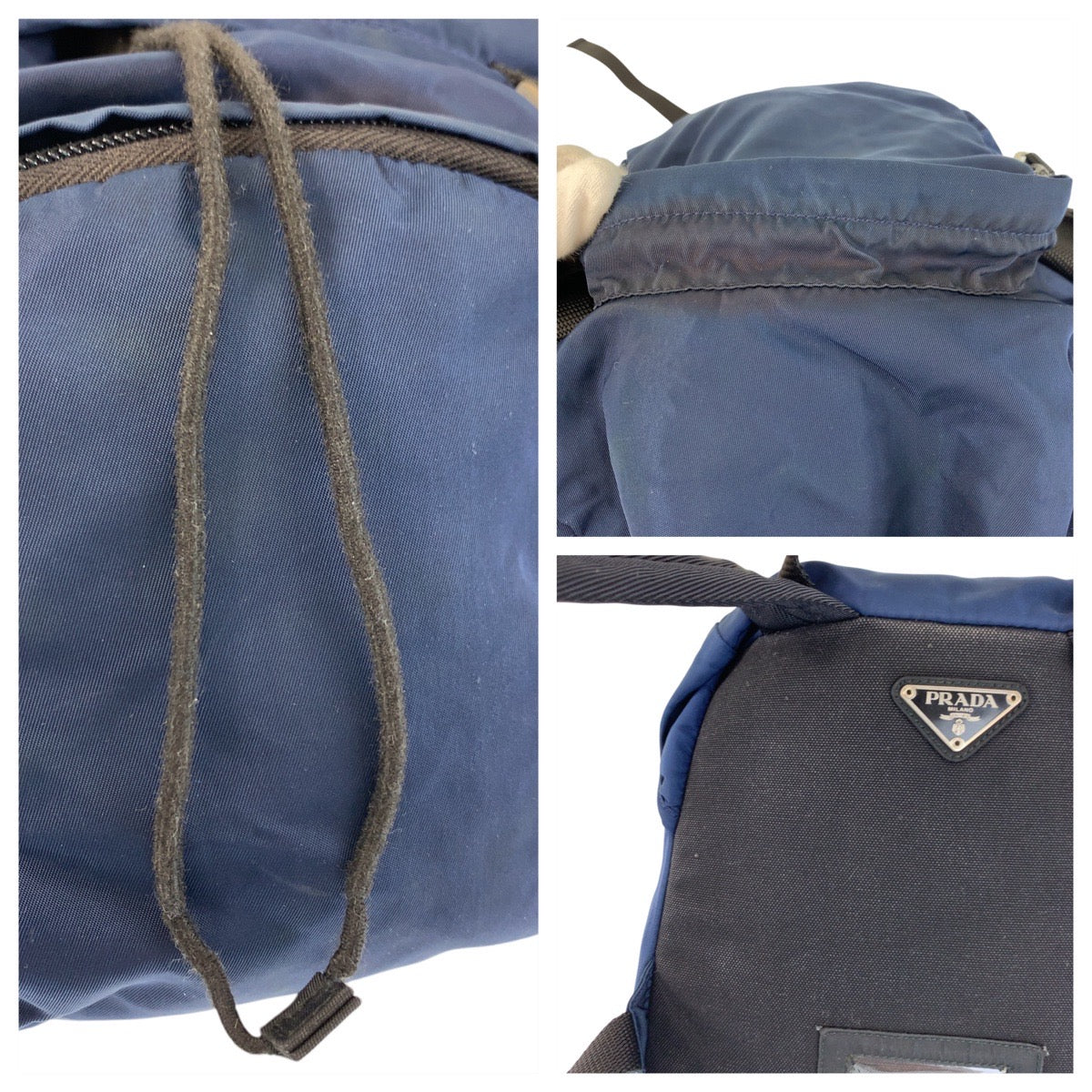 PRADA Backpack Nylon Navy SilverMetal Backpack Backpack Test Triangle With logo Women Used Authentic