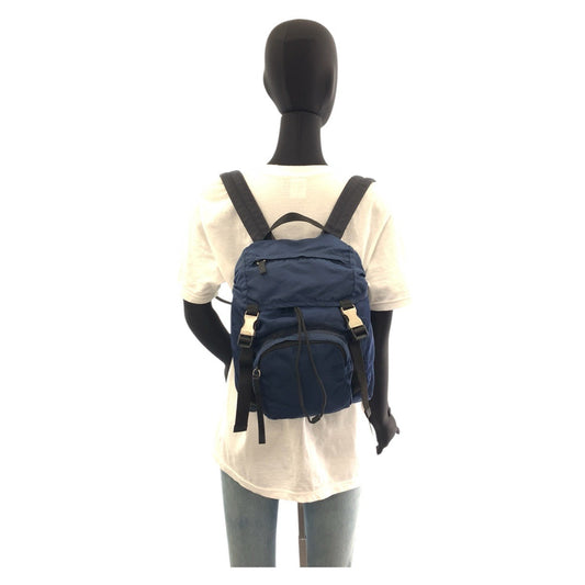 PRADA Backpack Nylon Navy SilverMetal Backpack Backpack Test Triangle With logo Women Used Authentic