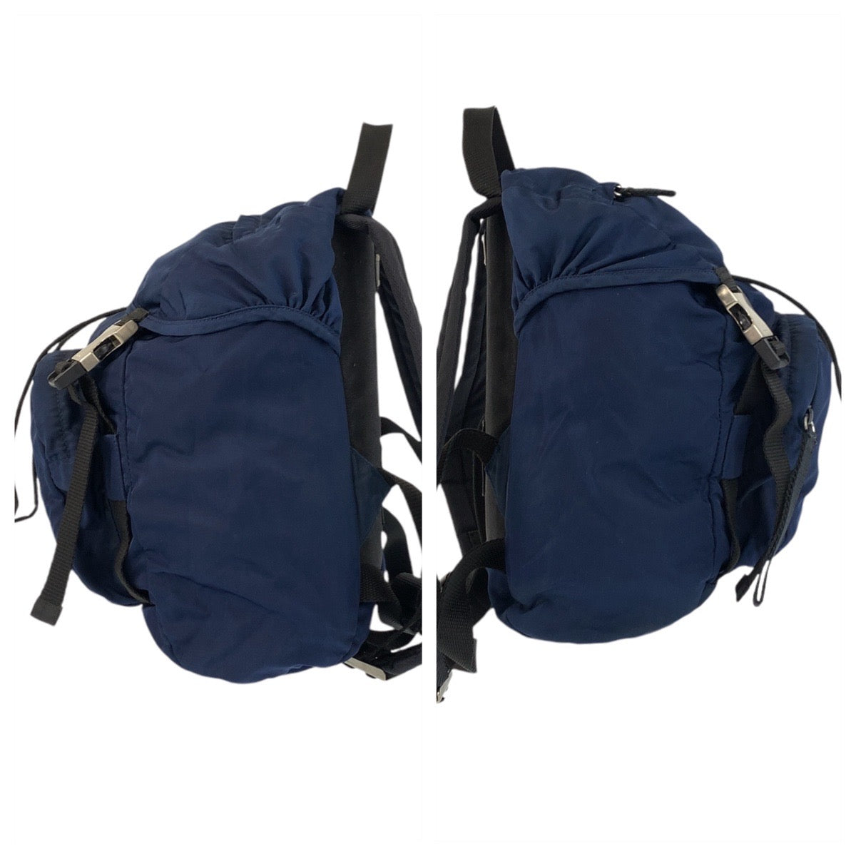PRADA Backpack Nylon Navy SilverMetal Backpack Backpack Test Triangle With logo Women Used Authentic