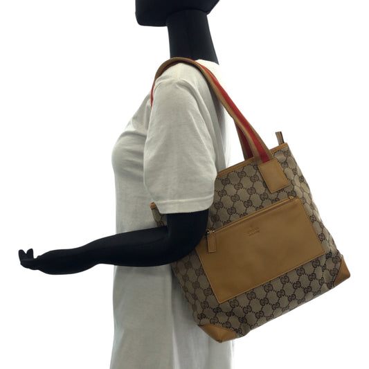 GUCCI Handbag 019 0402 GG canvas Beige Camel Orange SilverMetal Handbag Tote Bag Women Used Authentic