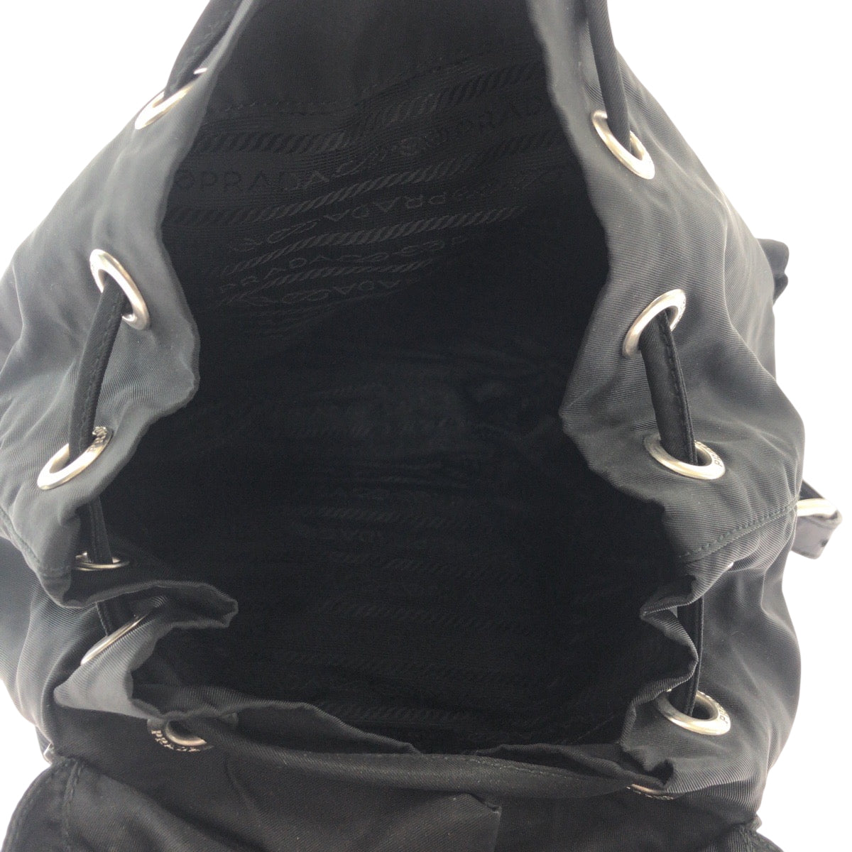 PRADA Backpack B6677 Nylon Black SilverMetal Backpack Backpack Test Triangle With logo Women Used Authentic