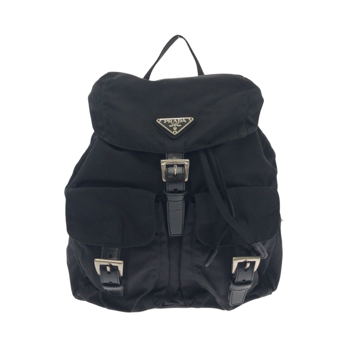PRADA Backpack B6677 Nylon Black SilverMetal Backpack Backpack Test Triangle With logo Women Used Authentic