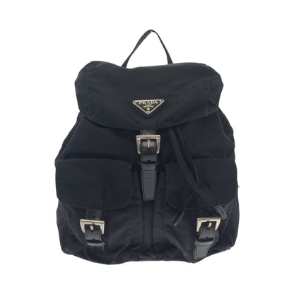 PRADA Backpack B6677 Nylon Black SilverMetal Backpack Backpack Test Triangle With logo Women Used Authentic
