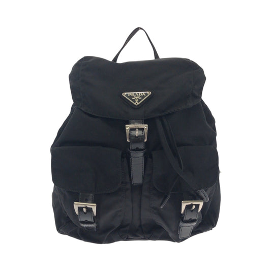 PRADA Backpack B6677 Nylon Black SilverMetal Backpack Backpack Test Triangle With logo Women Used Authentic