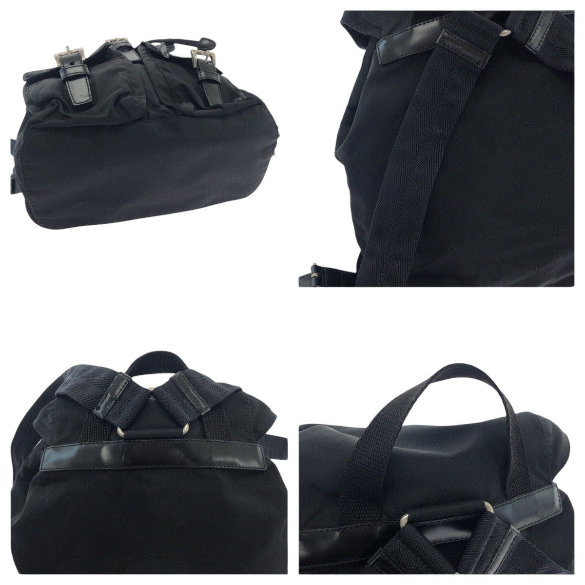 PRADA Backpack B6677 Nylon Black SilverMetal Backpack Backpack Test Triangle With logo Women Used Authentic