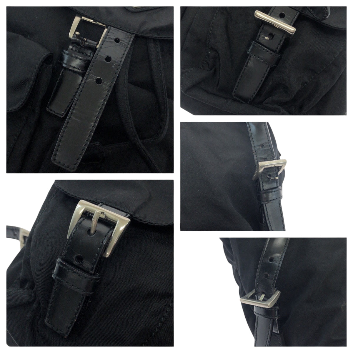 PRADA Backpack B6677 Nylon Black SilverMetal Backpack Backpack Test Triangle With logo Women Used Authentic