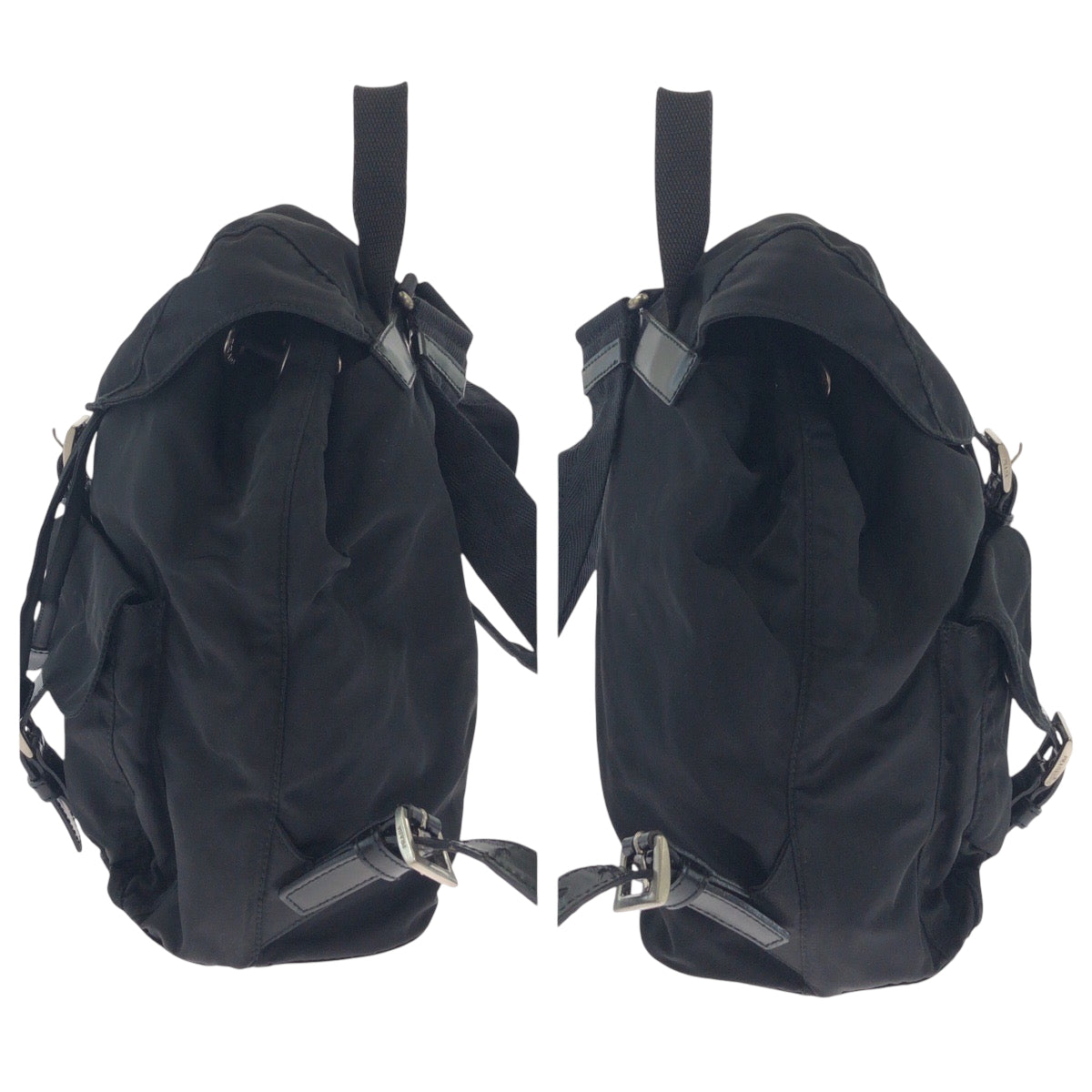 PRADA Backpack B6677 Nylon Black SilverMetal Backpack Backpack Test Triangle With logo Women Used Authentic
