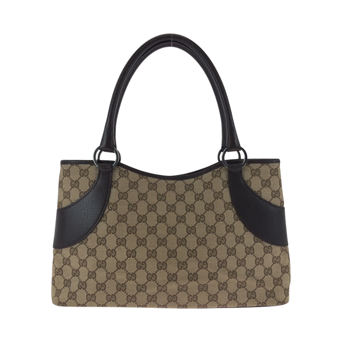 GUCCI Tote Bag 113015 GG canvas Beige Dark Brown SilverMetal Tote Bag handbag Women Used Authentic