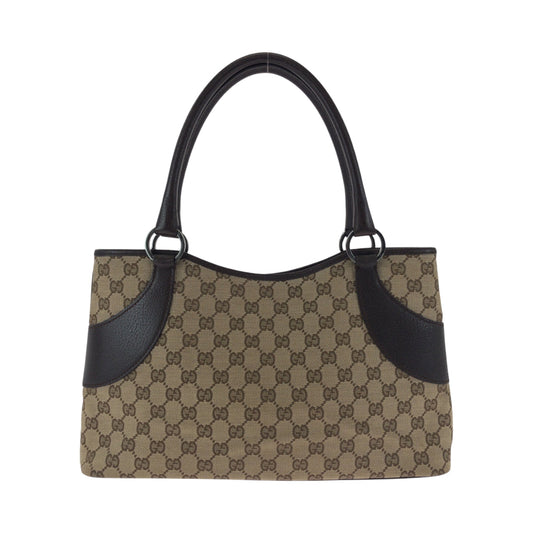 GUCCI Tote Bag 113015 GG canvas Beige Dark Brown SilverMetal Tote Bag handbag Women Used Authentic
