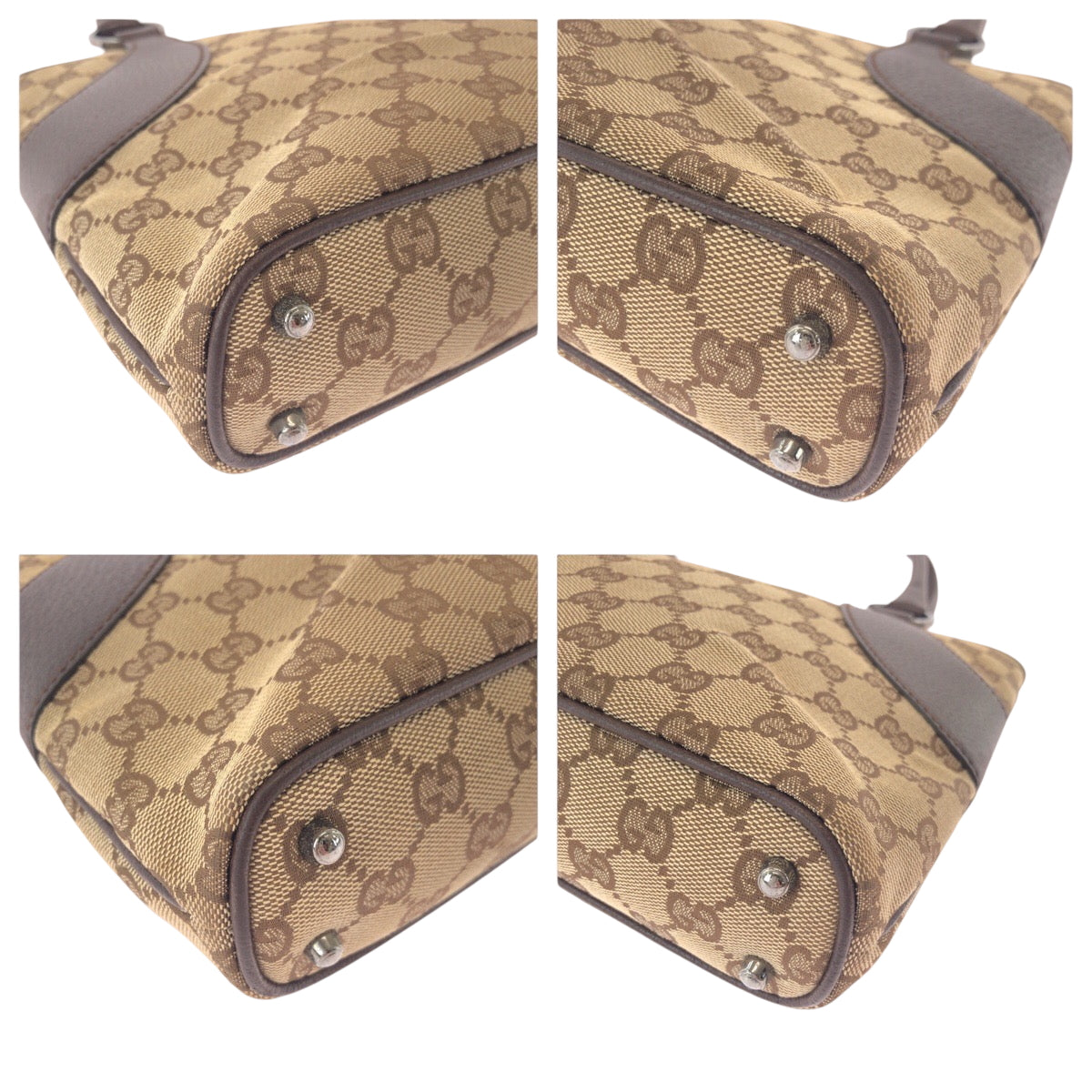 GUCCI Tote Bag 113015 GG canvas Beige Dark Brown SilverMetal Tote Bag handbag Women Used Authentic