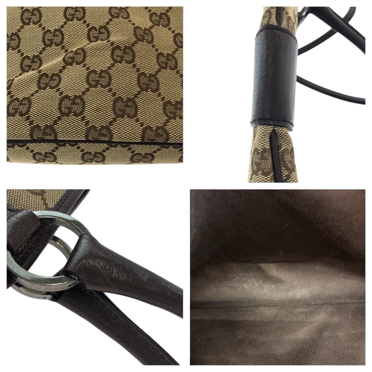 GUCCI Tote Bag 113015 GG canvas Beige Dark Brown SilverMetal Tote Bag handbag Women Used Authentic