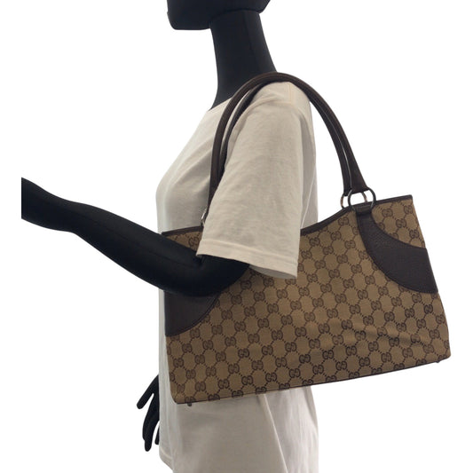 GUCCI Tote Bag 113015 GG canvas Beige Dark Brown SilverMetal Tote Bag handbag Women Used Authentic