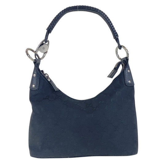 GUCCI Shoulder Bag 115002 GG canvas, leather Black SilverMetal Hobo Shoulder Bag Women Used Authentic