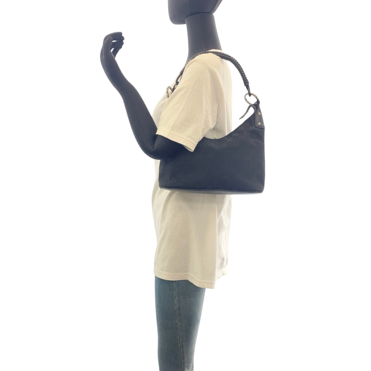 GUCCI Shoulder Bag 115002 GG canvas, leather Black SilverMetal Hobo Shoulder Bag Women Used Authentic