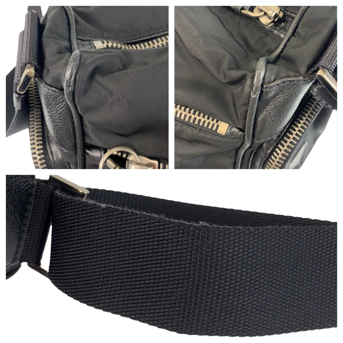 PRADA Shoulder Bag Nylon Black SilverMetal Test Triangle With logo