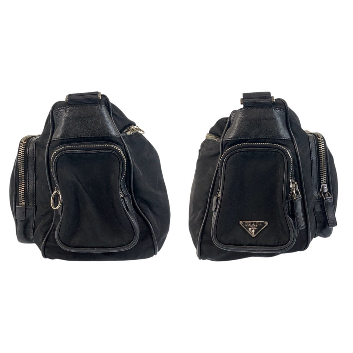 PRADA Shoulder Bag Nylon Black SilverMetal Test Triangle With logo